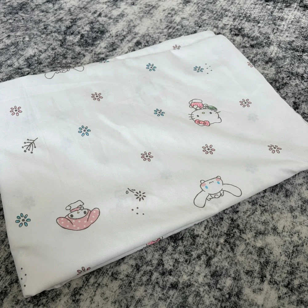 Sanrio Hello Kitty My Melody Cinnamoroll Twin Flat Sheet White Kids Bedding